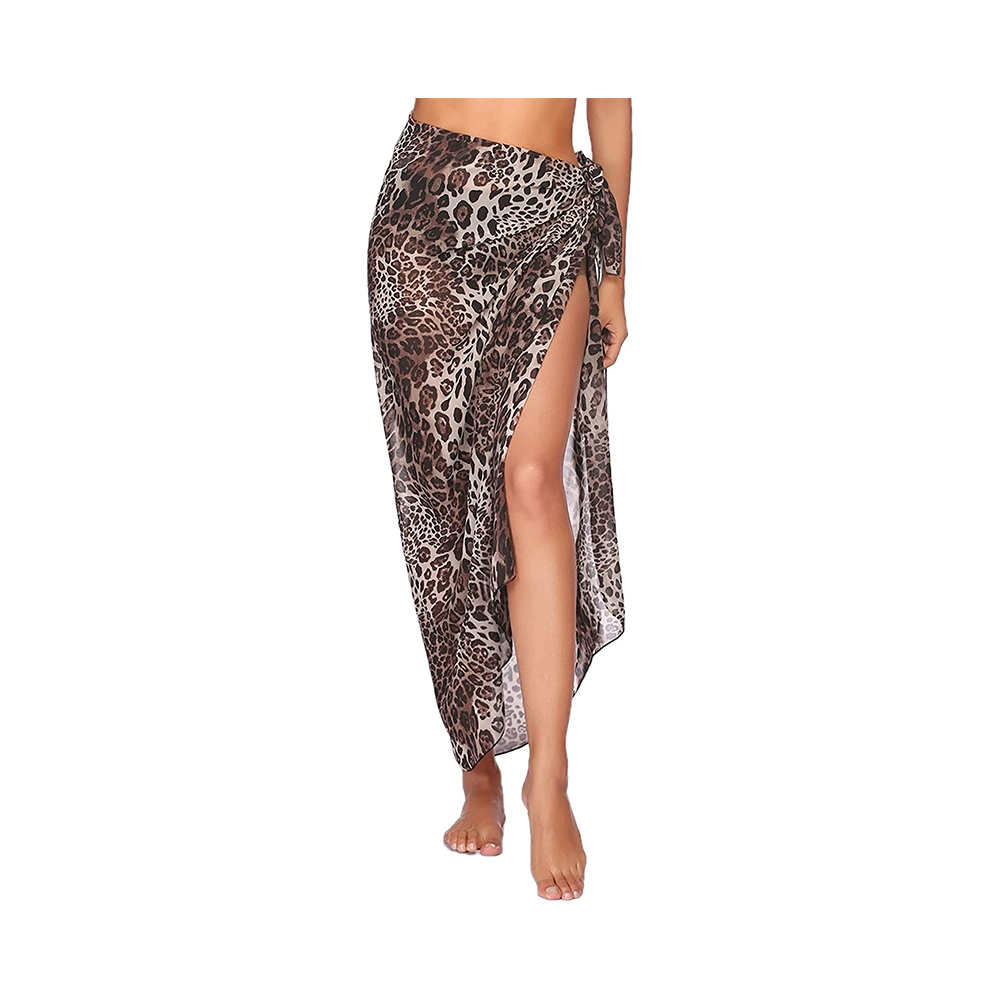 Tryck leopard dam baddräkt täcker upp sommar strand sarong omlott kjol chiffong badkläder bikini cover-ups